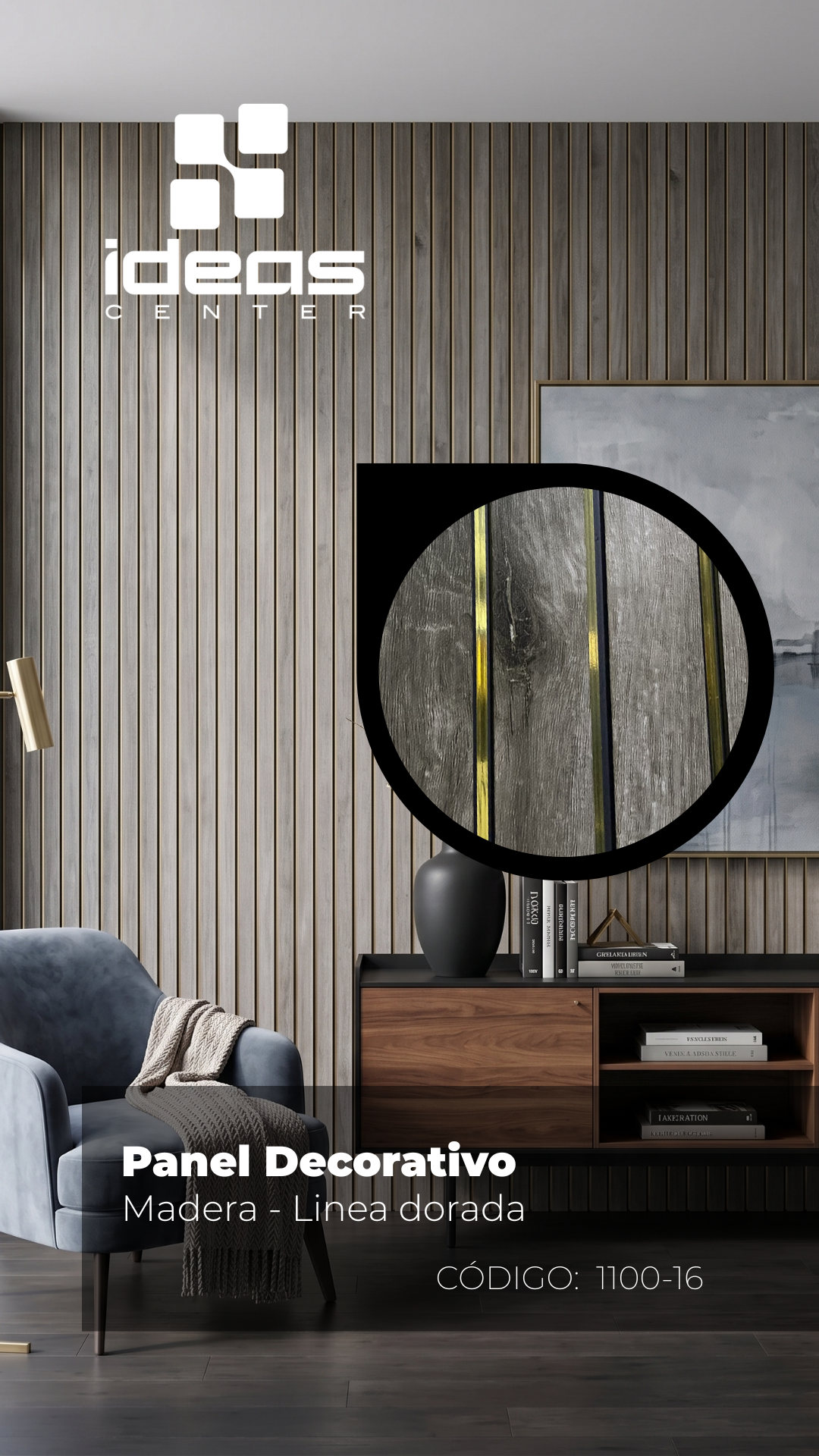 Panel Decorativo madera Linea Dorada 295 cm * 30 cm * 9mm - PVC005