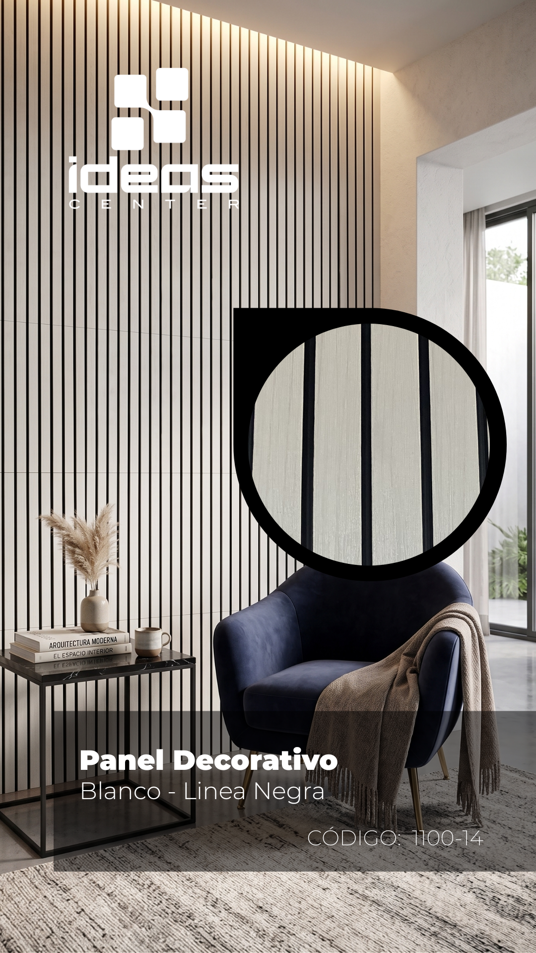 Panel Decorativo Blanco Linea Negra  295 cm * 30 cm * 9mm-PVC003