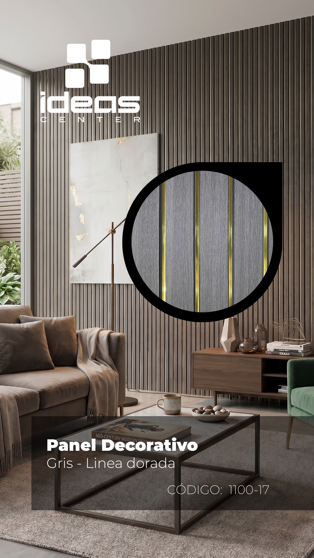 Panel Decorativo Gris Linea Dorada 295 cm * 30 cm * 9mm-PVC006